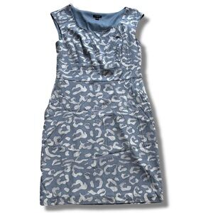 Ann Taylor Sheath Dress Blue Animal Print | Cap Sleeve Workwear Chic | Size 4